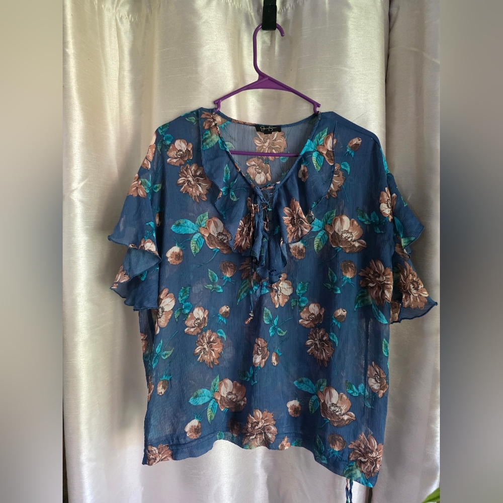 Jessica Simpson Blue and Brown Floral Blouse